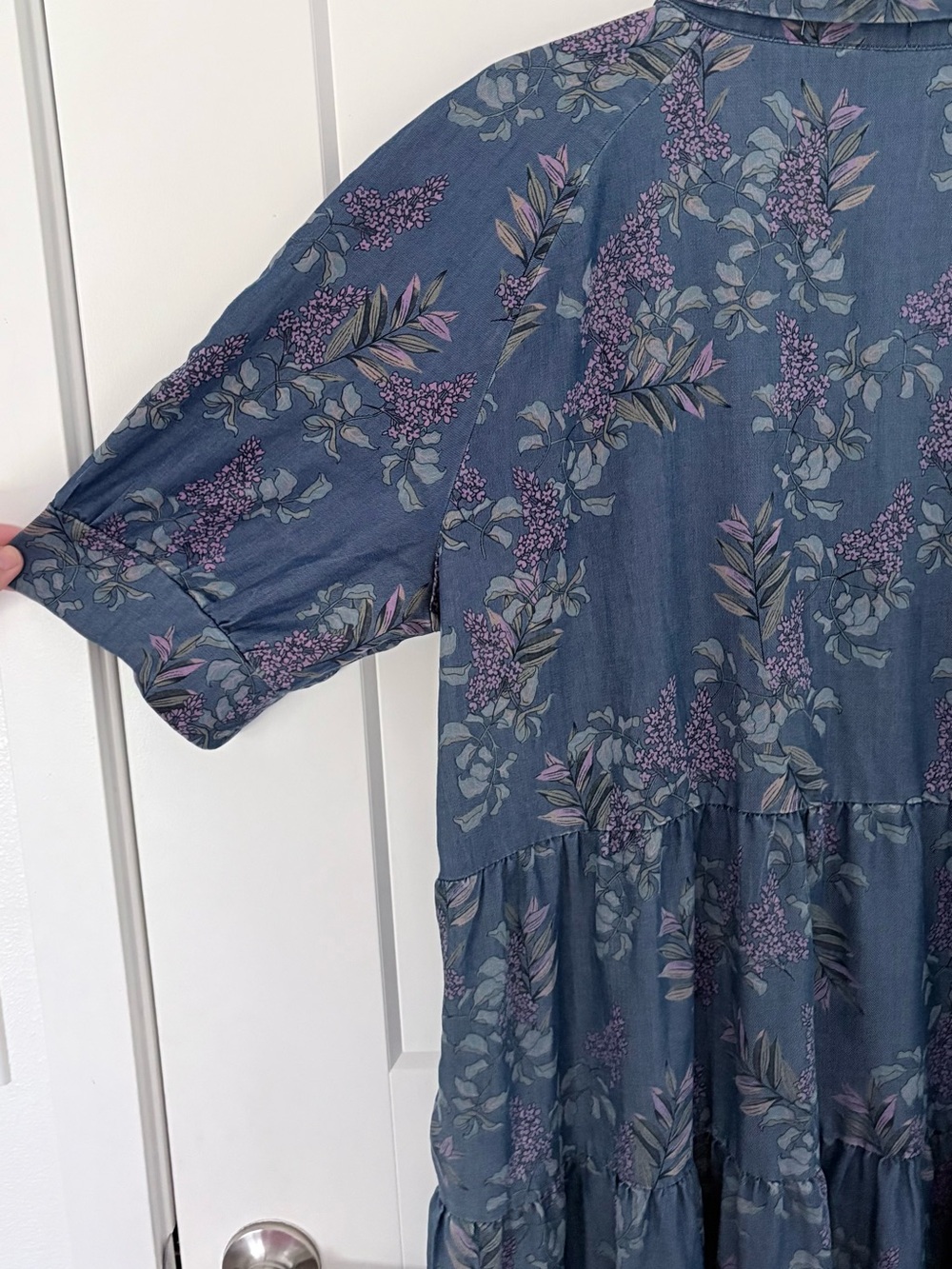 Natural Life Rebecca Tiered Midi Shirt Dress Blue Floral Lyocell Blend - XXL - Picture 8 of 12